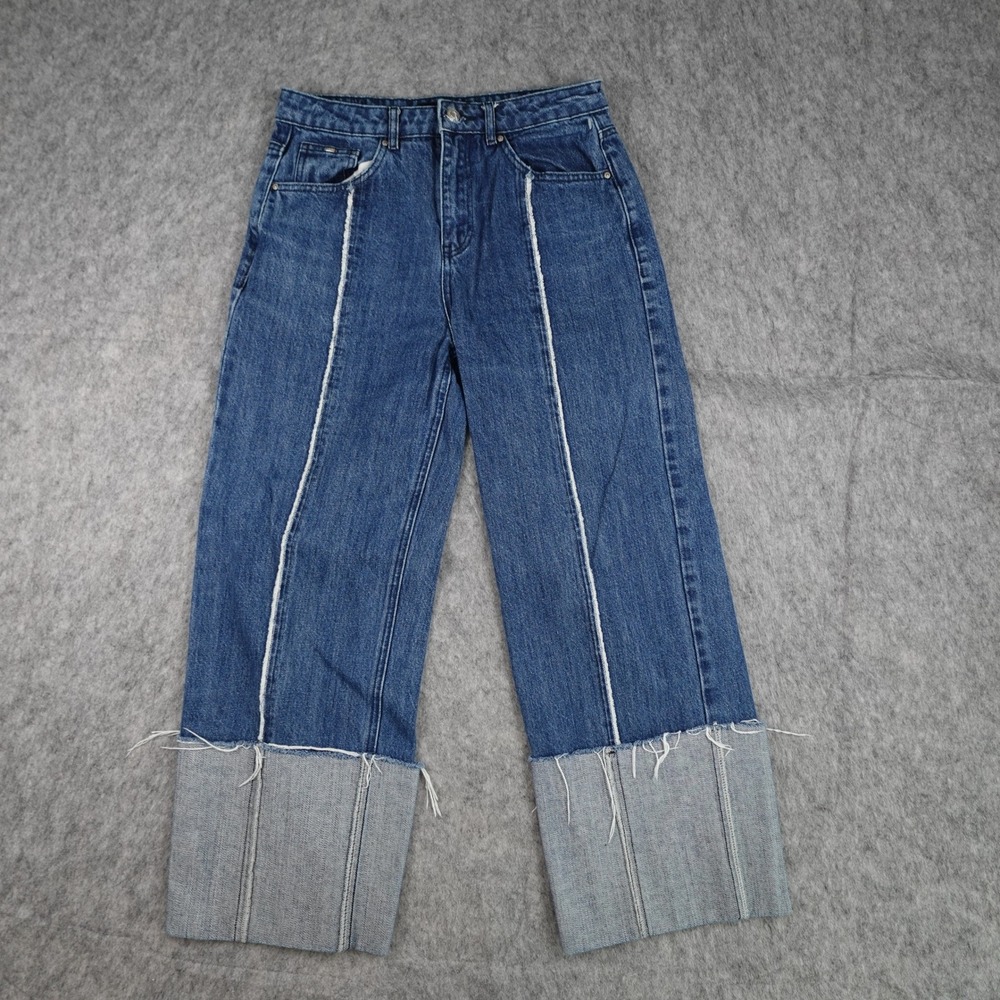 Vero Moda Jeans Women Medium Blue High Waist Wide Leg Raw Hem Loose Fit Denim